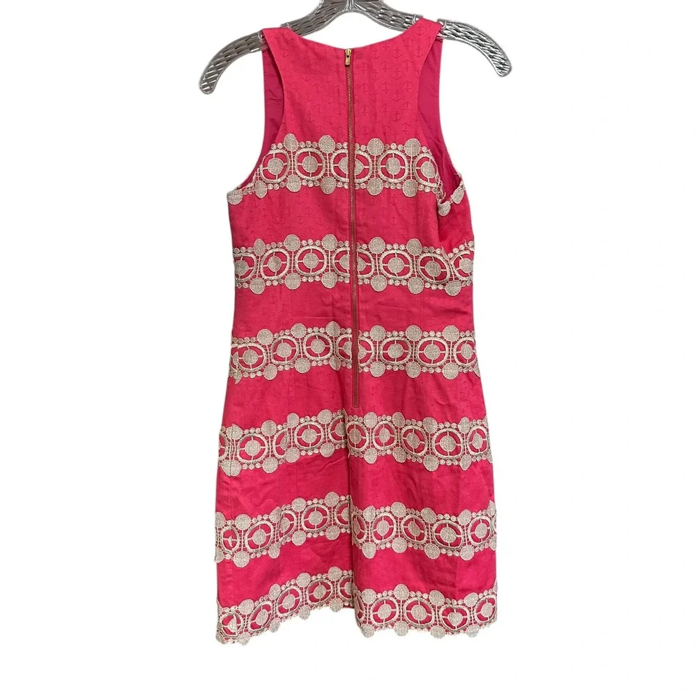 Lilly Pulitzer Pink Augusta Anchor Lace Trim Shift Dress Sz 2 Zip Back Fairycore